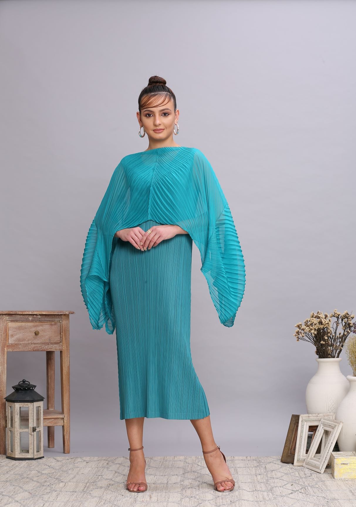 GREEN DRESS WITH COVERUP