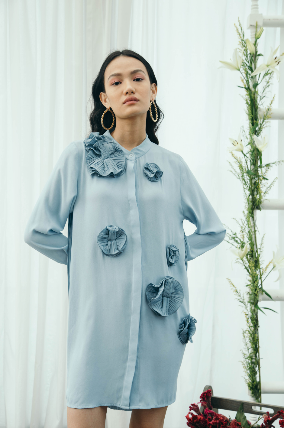 BLUE FLOWER SHIRT DRESS