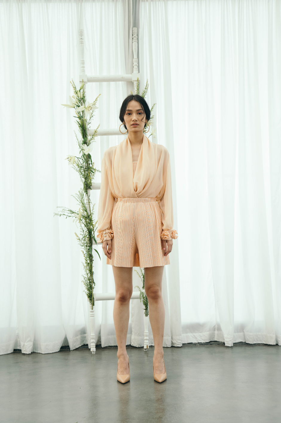 Pink Pleated Set With Cover Up