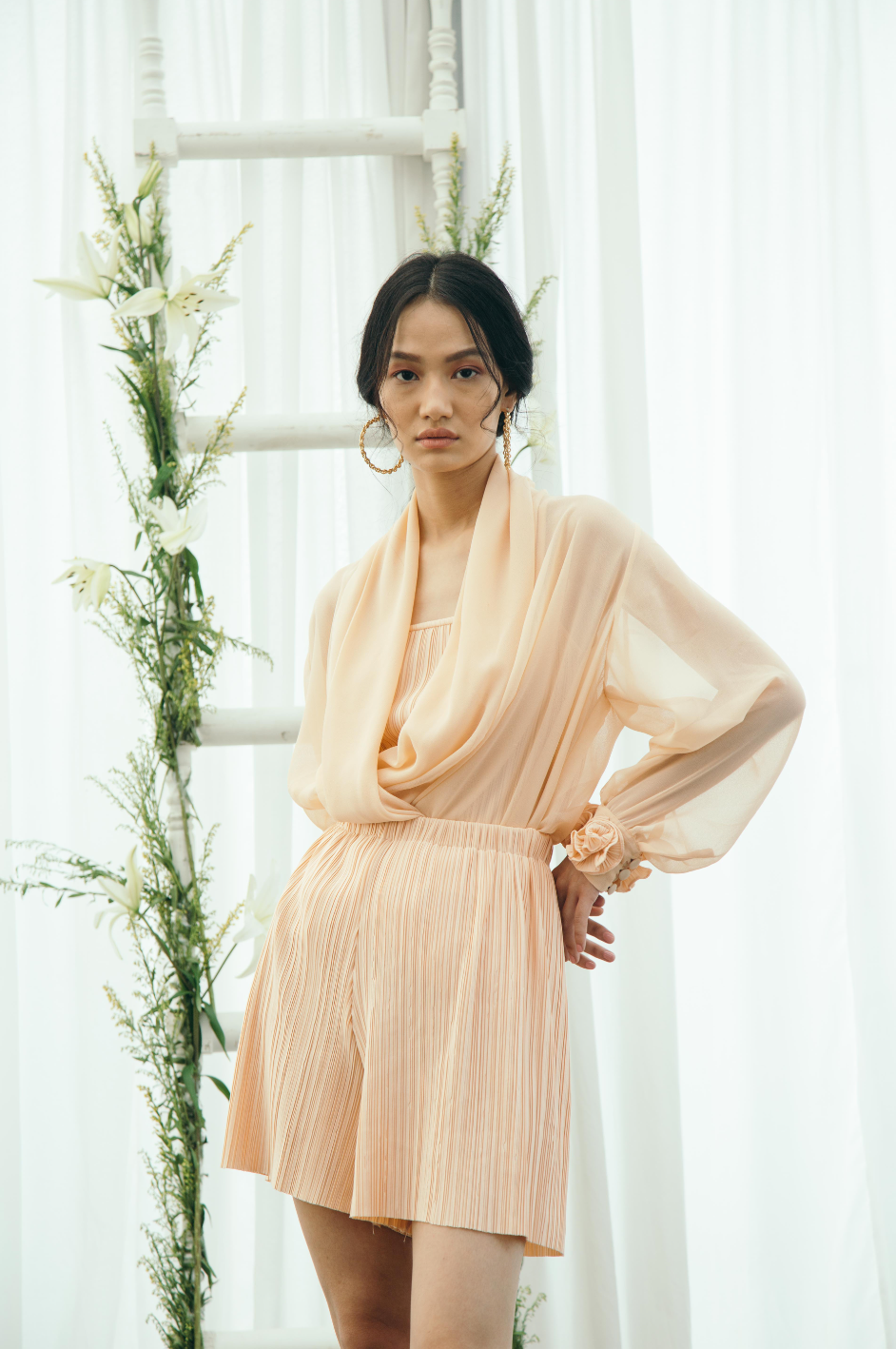 Pink Pleated Set With Cover Up