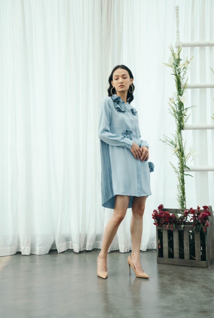 BLUE FLOWER SHIRT DRESS