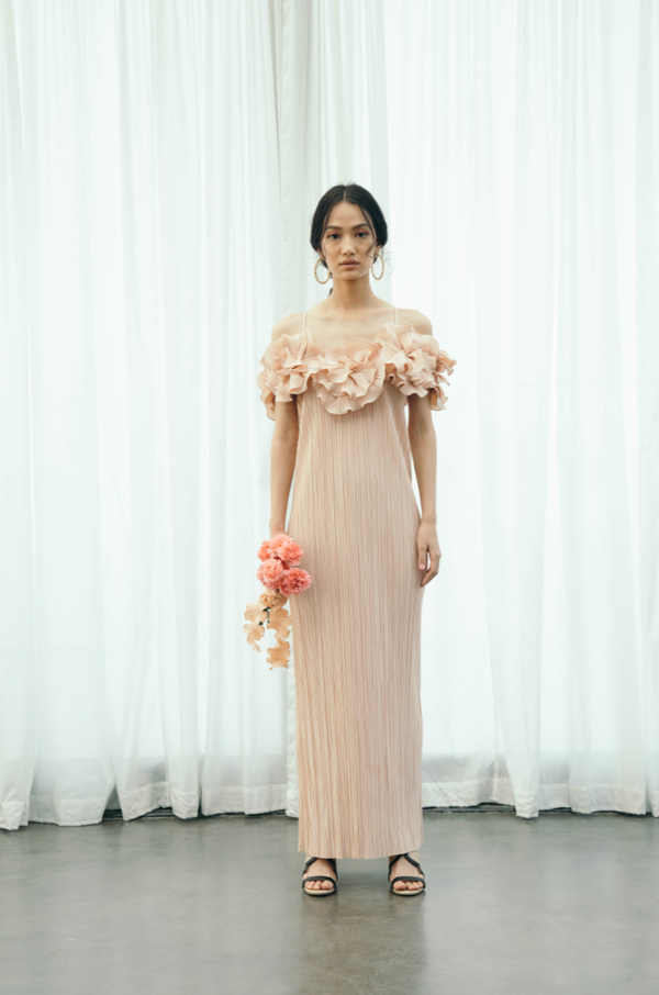 PINK PLEATED FLOWER GOWN