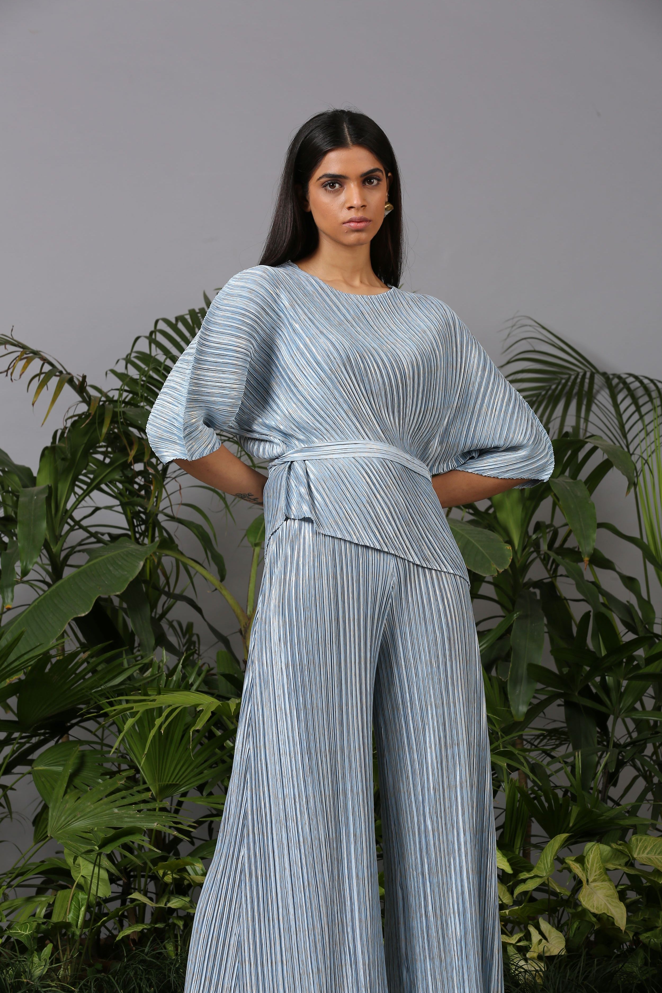 POWDER BLUE METALLIC DRAPE COORD SET