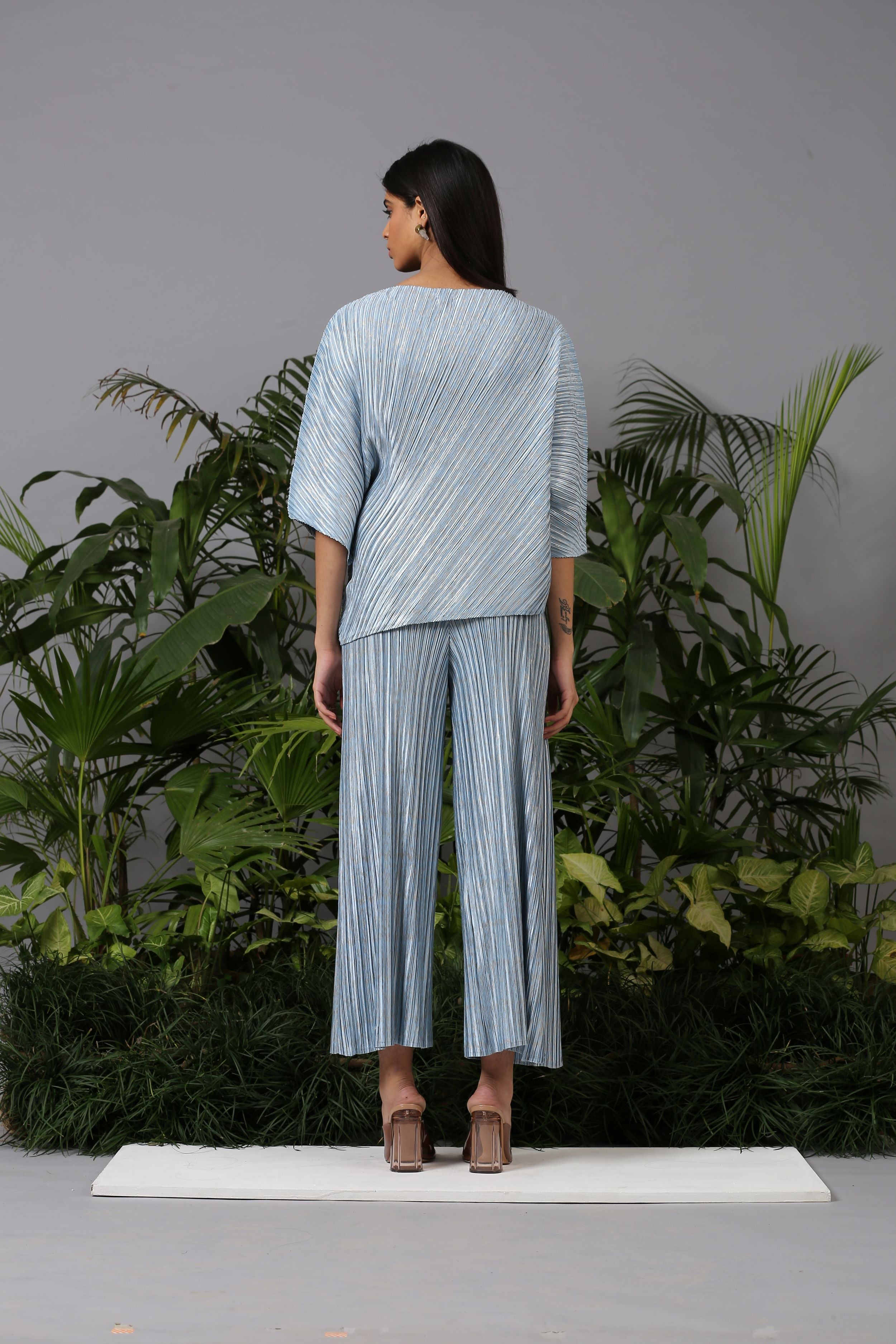 POWDER BLUE METALLIC DRAPE COORD SET