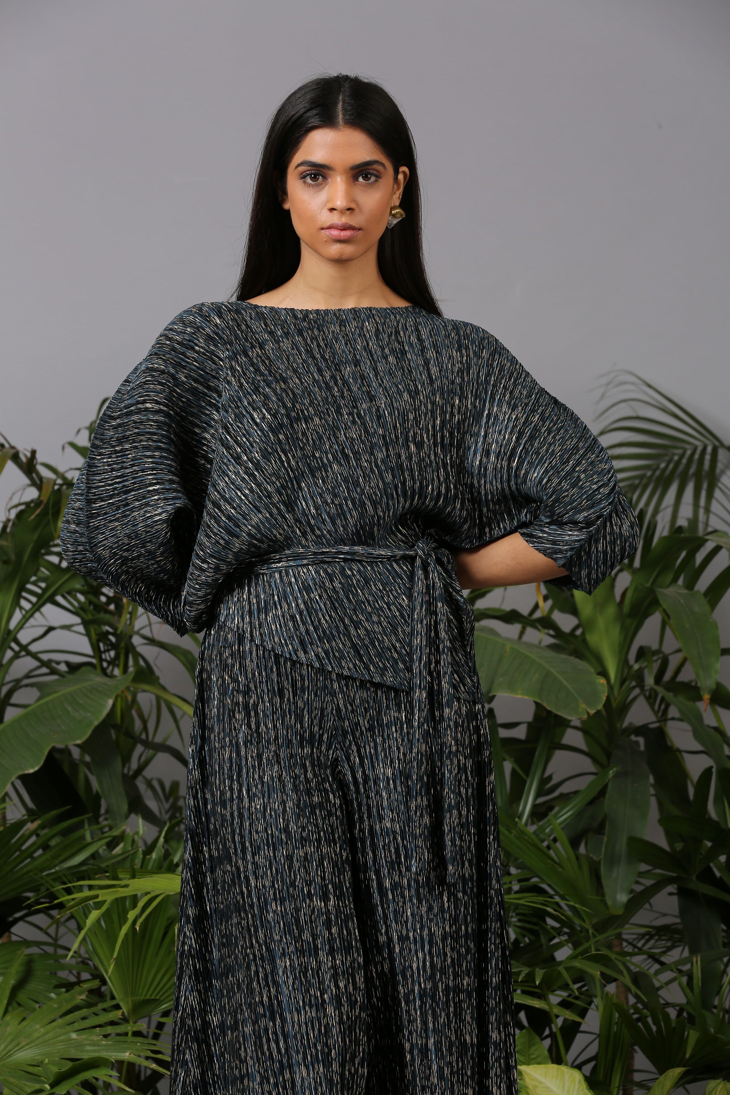 BLACK METALLIC DRAPE COORD SET