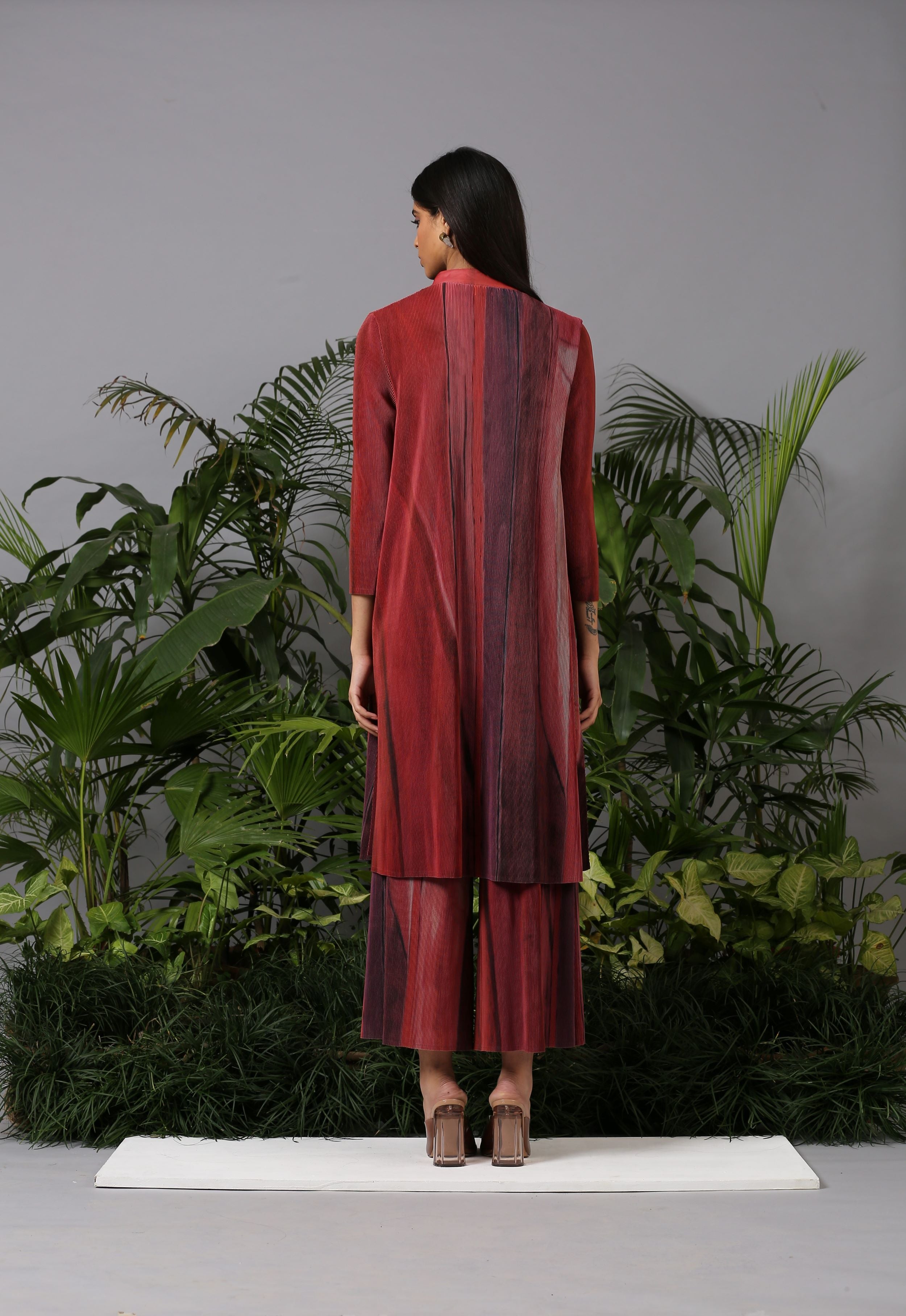 RED PRINTED BUTTON KURTI TOP & PANT SET