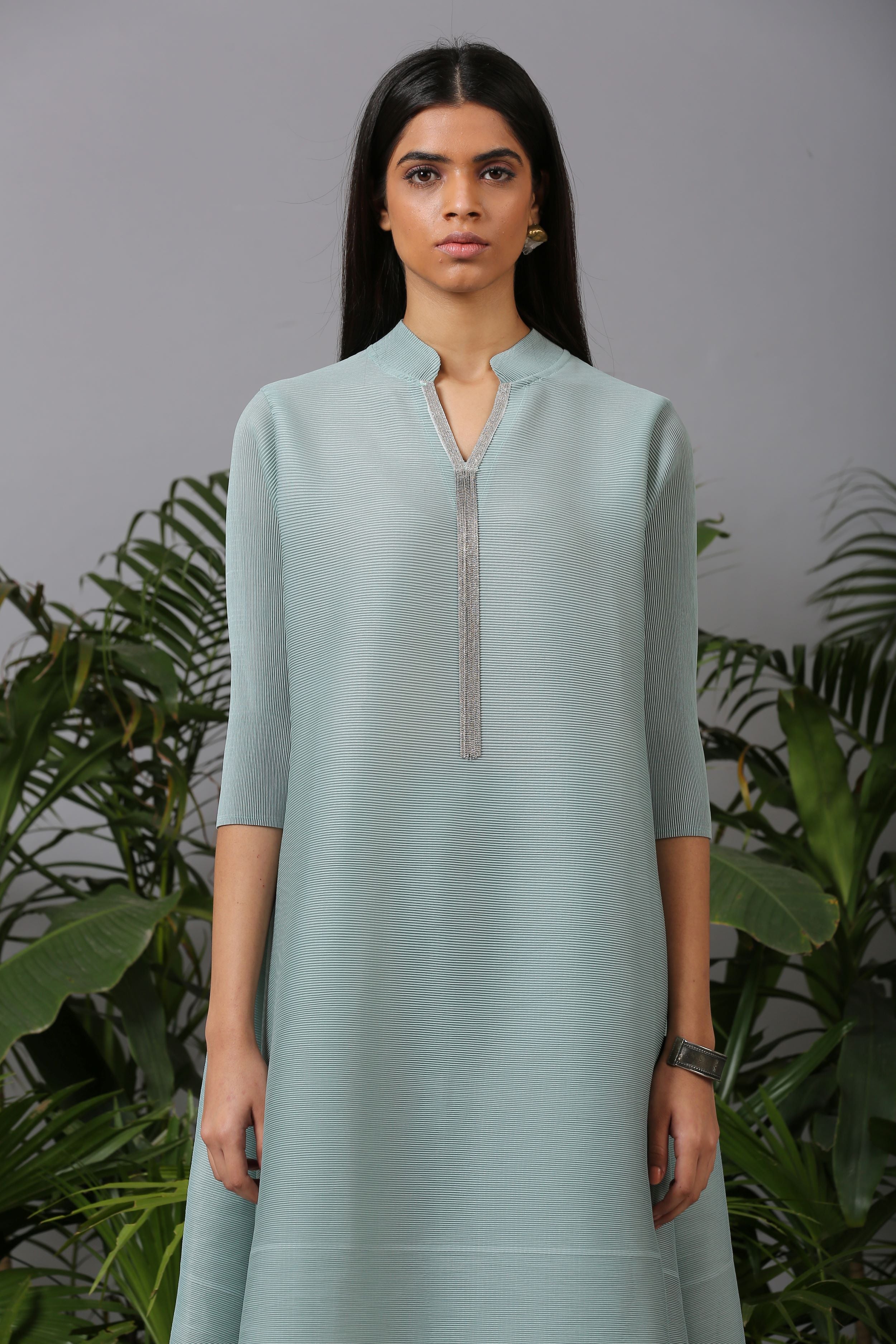 GREEN PLEATED TASSLE KURTI SET