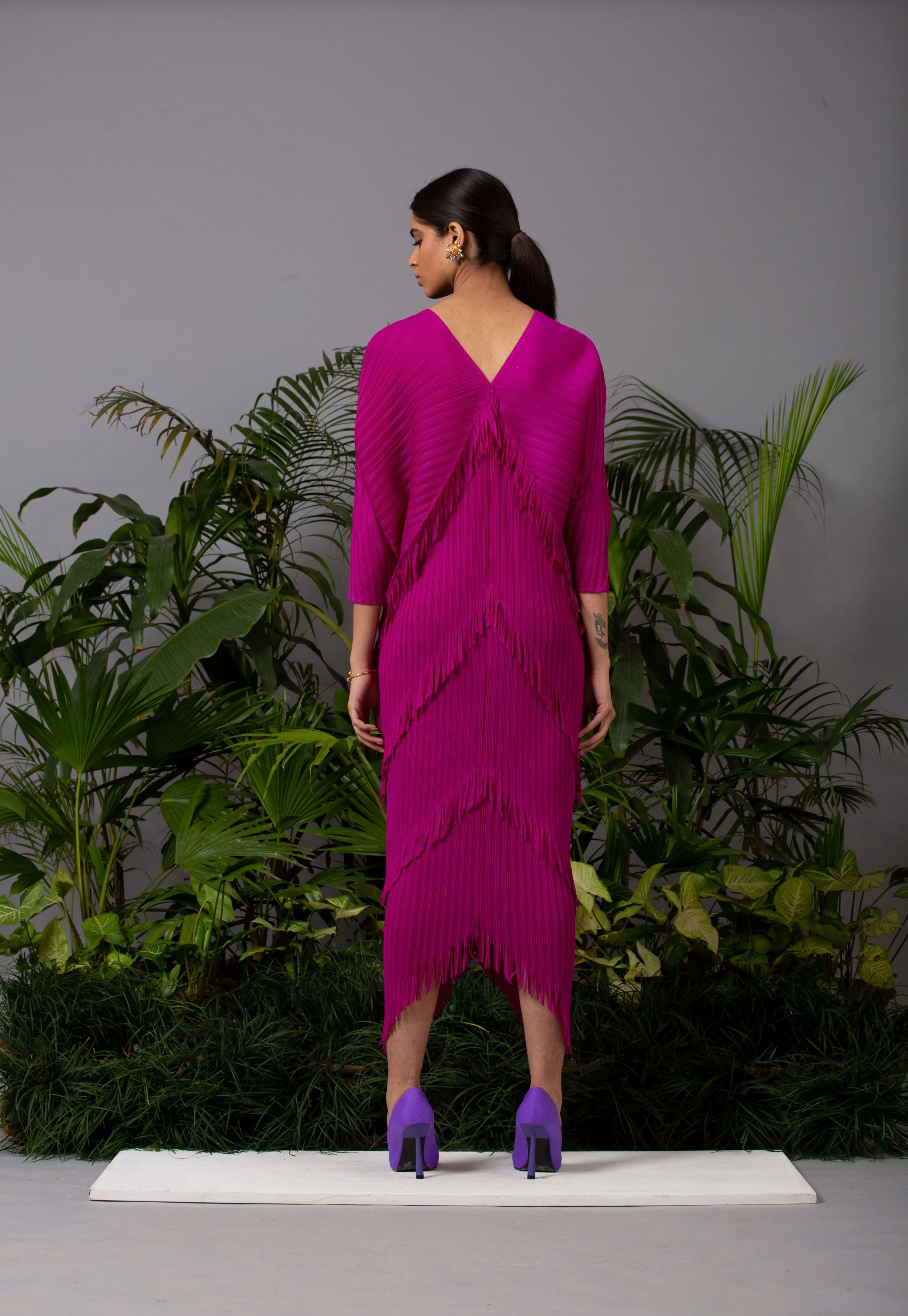 FUSCIA FRINGE KAFTAN DRESS