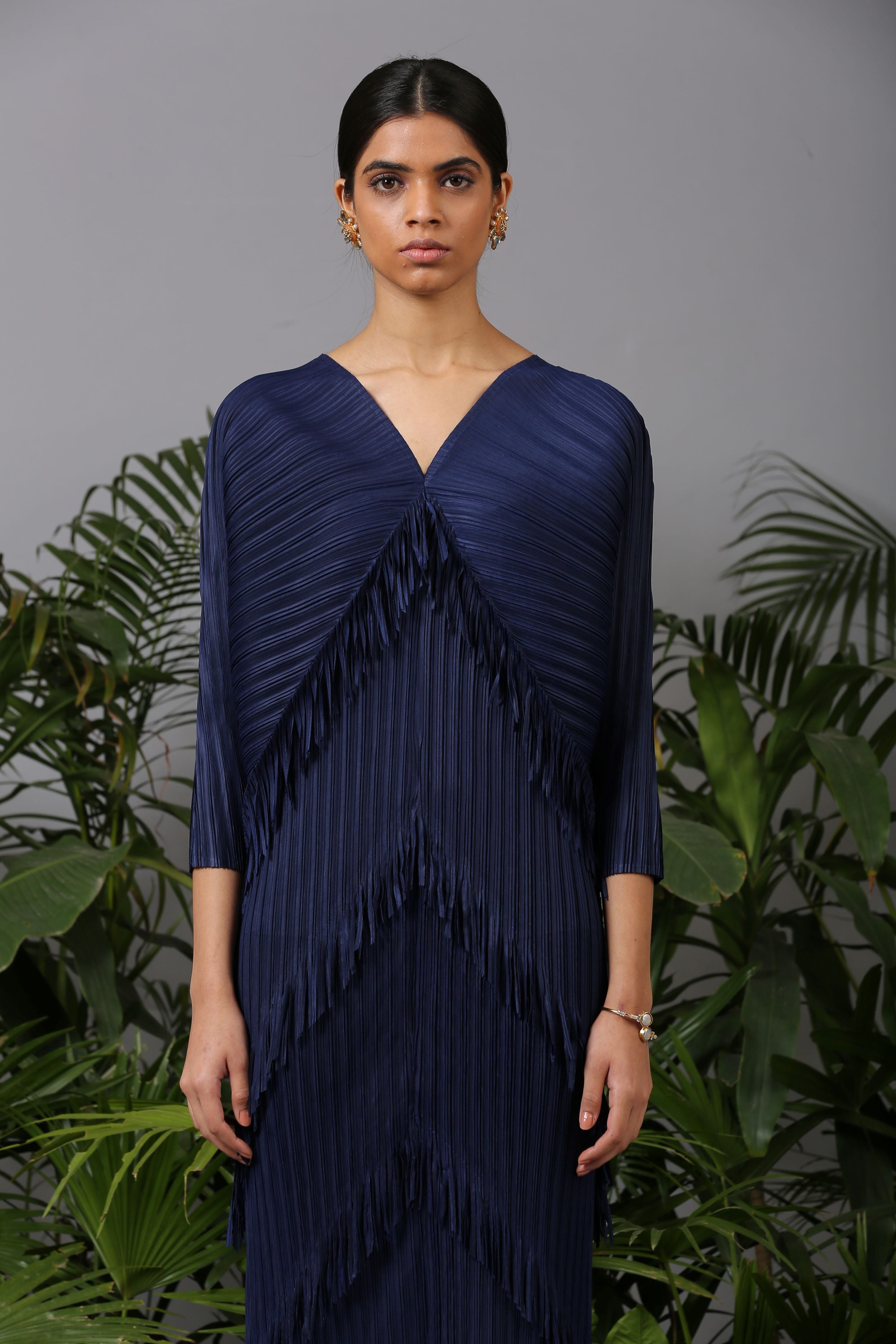 BLUE FRINGE KAFTAN DRESS