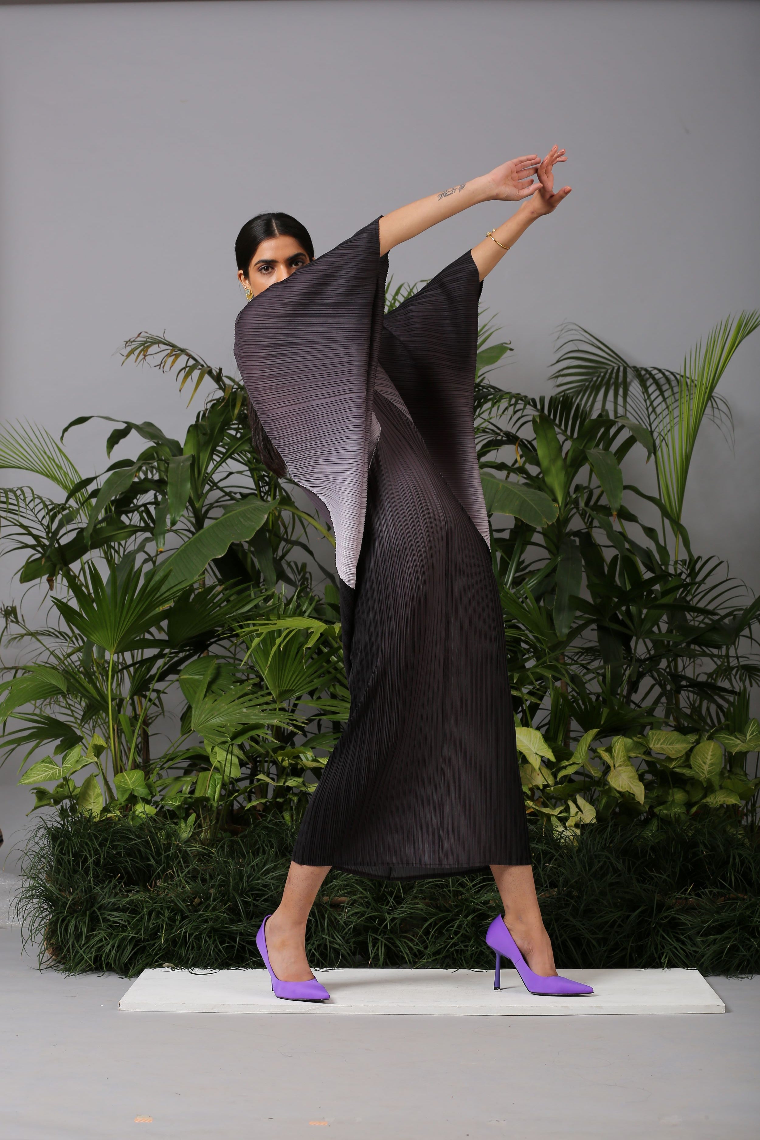 BLACK OMBRE KAFTAN DRESS