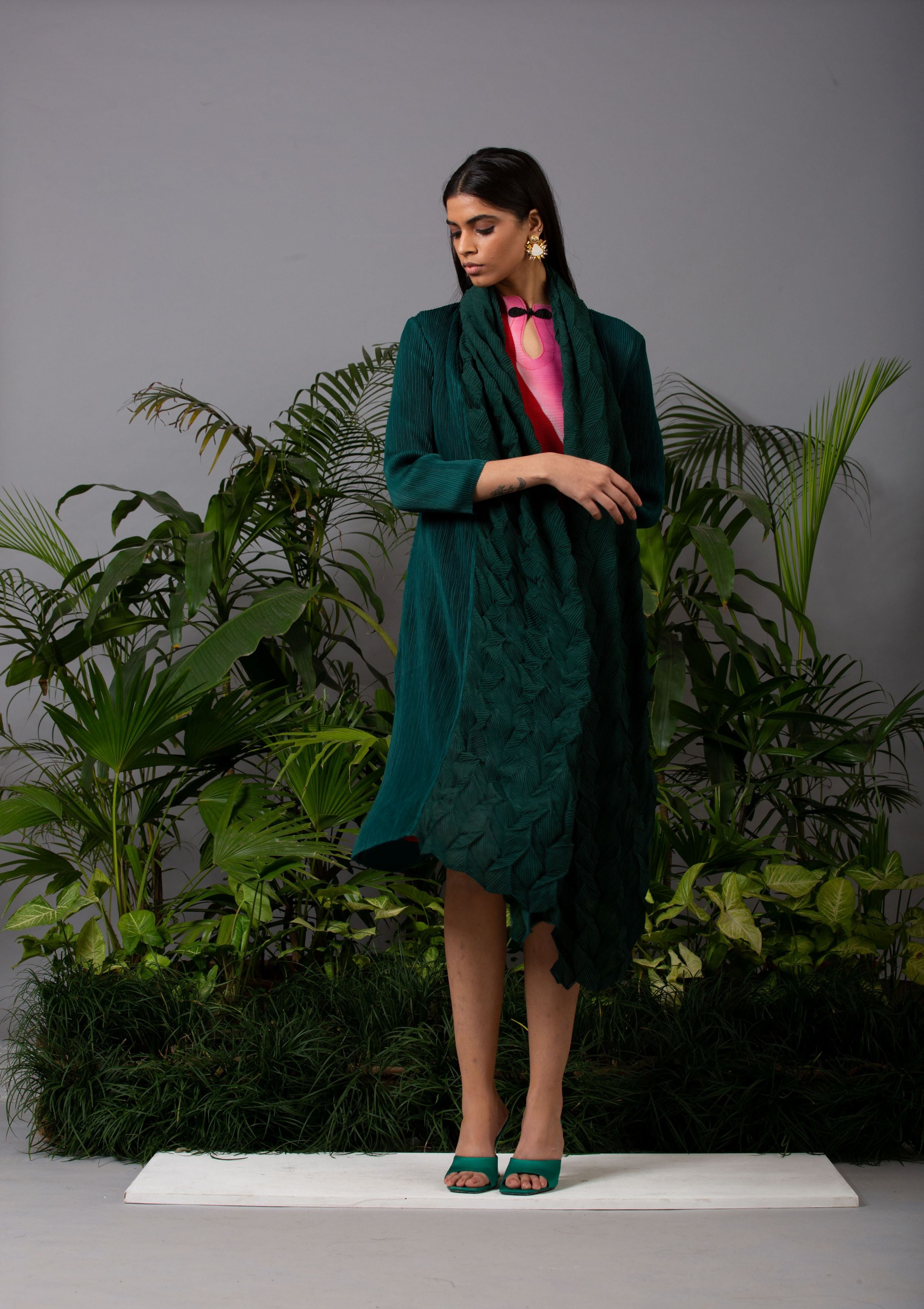 GREEN CRUSHED & TEXTURED JACKET