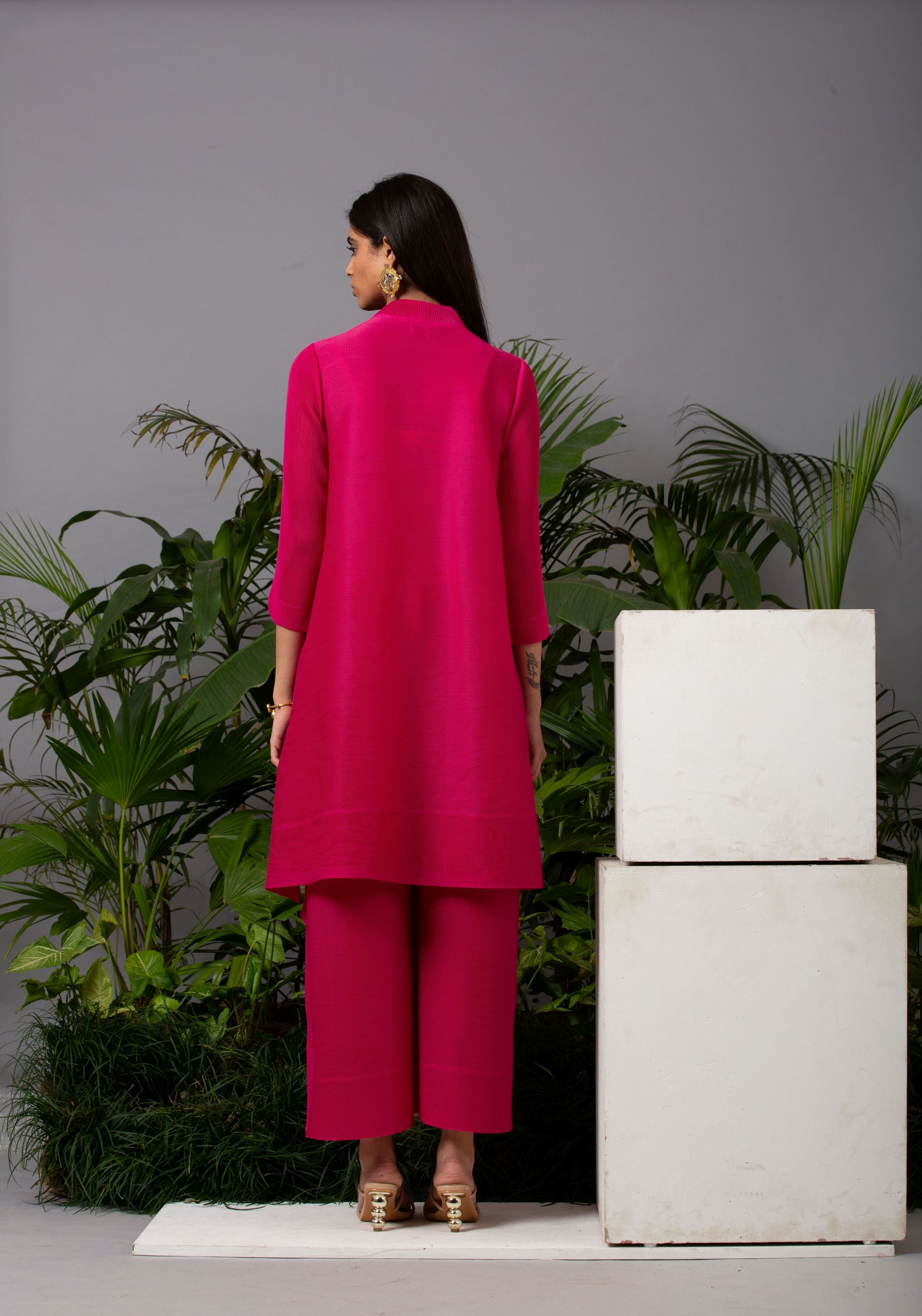 FUSCIA MANDARIN COLLAR SET