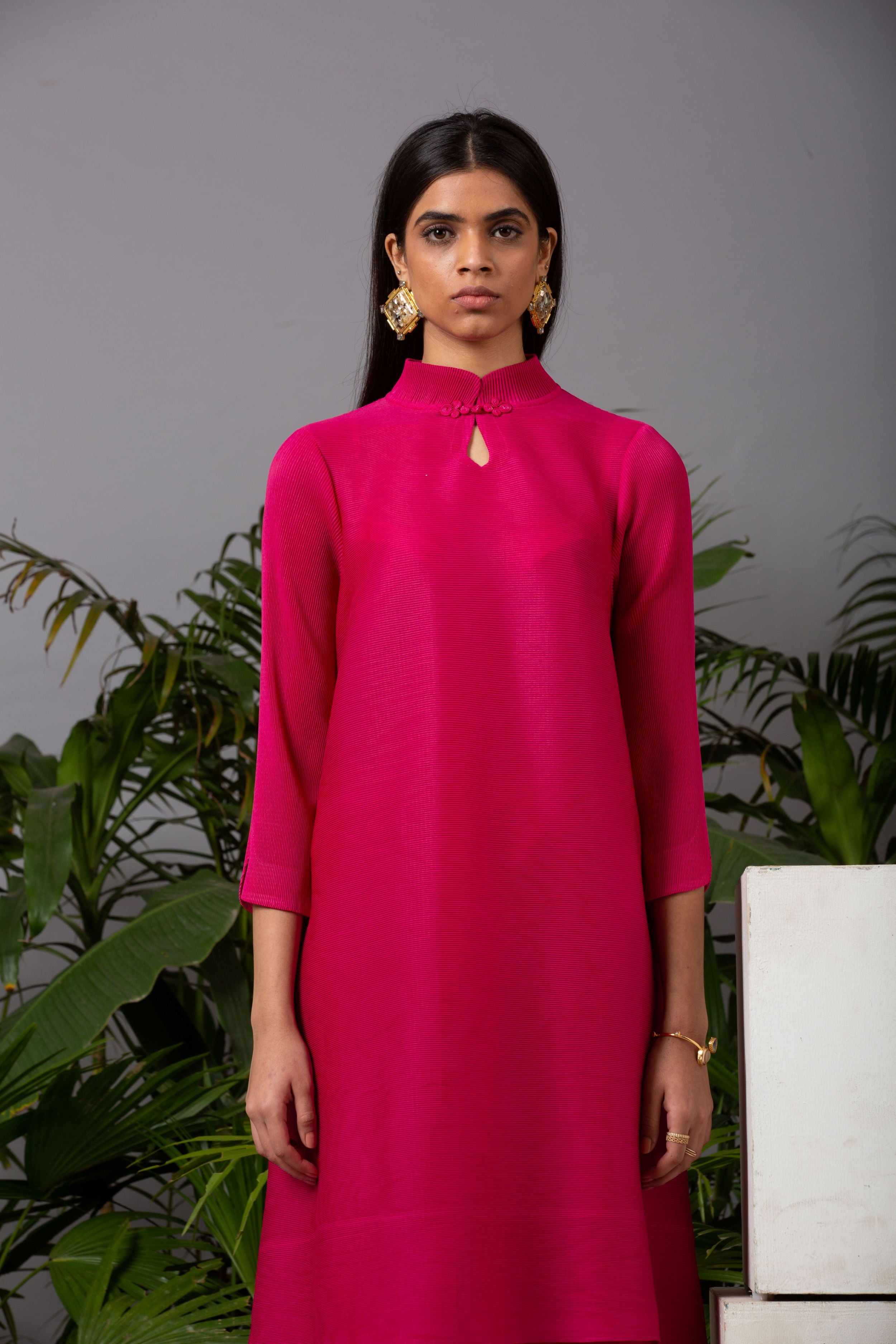 FUSCIA MANDARIN COLLAR SET