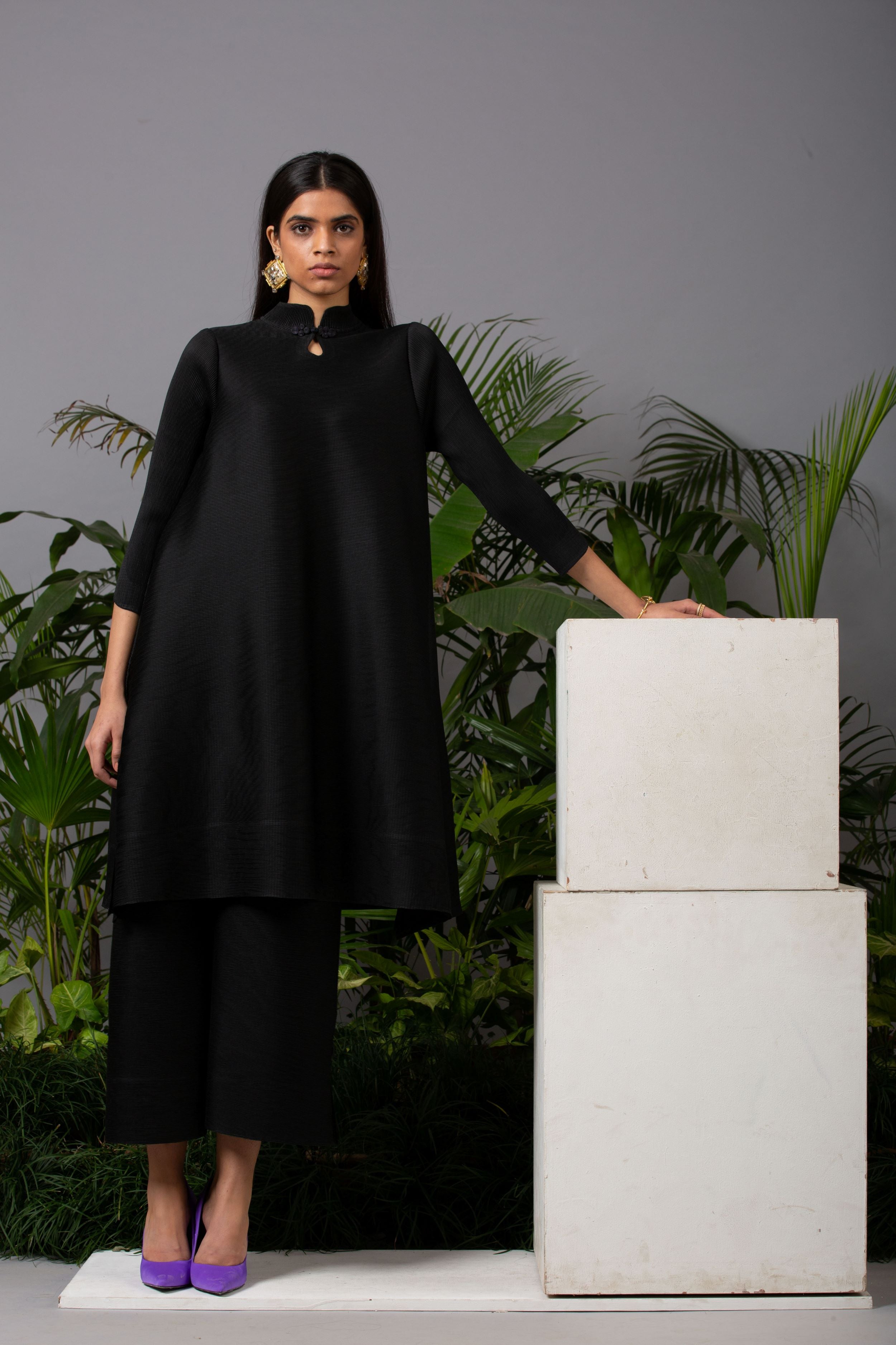 BLACK MANDARIN COLLAR SET