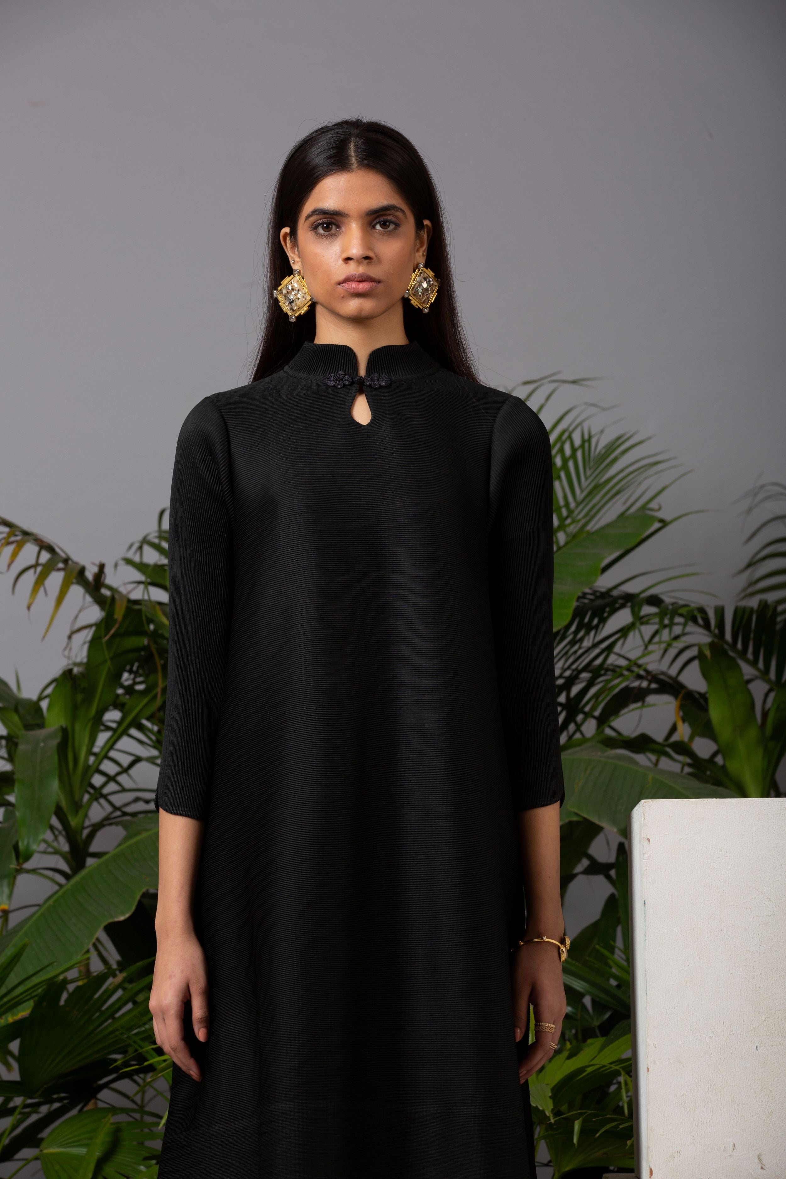 BLACK MANDARIN COLLAR SET