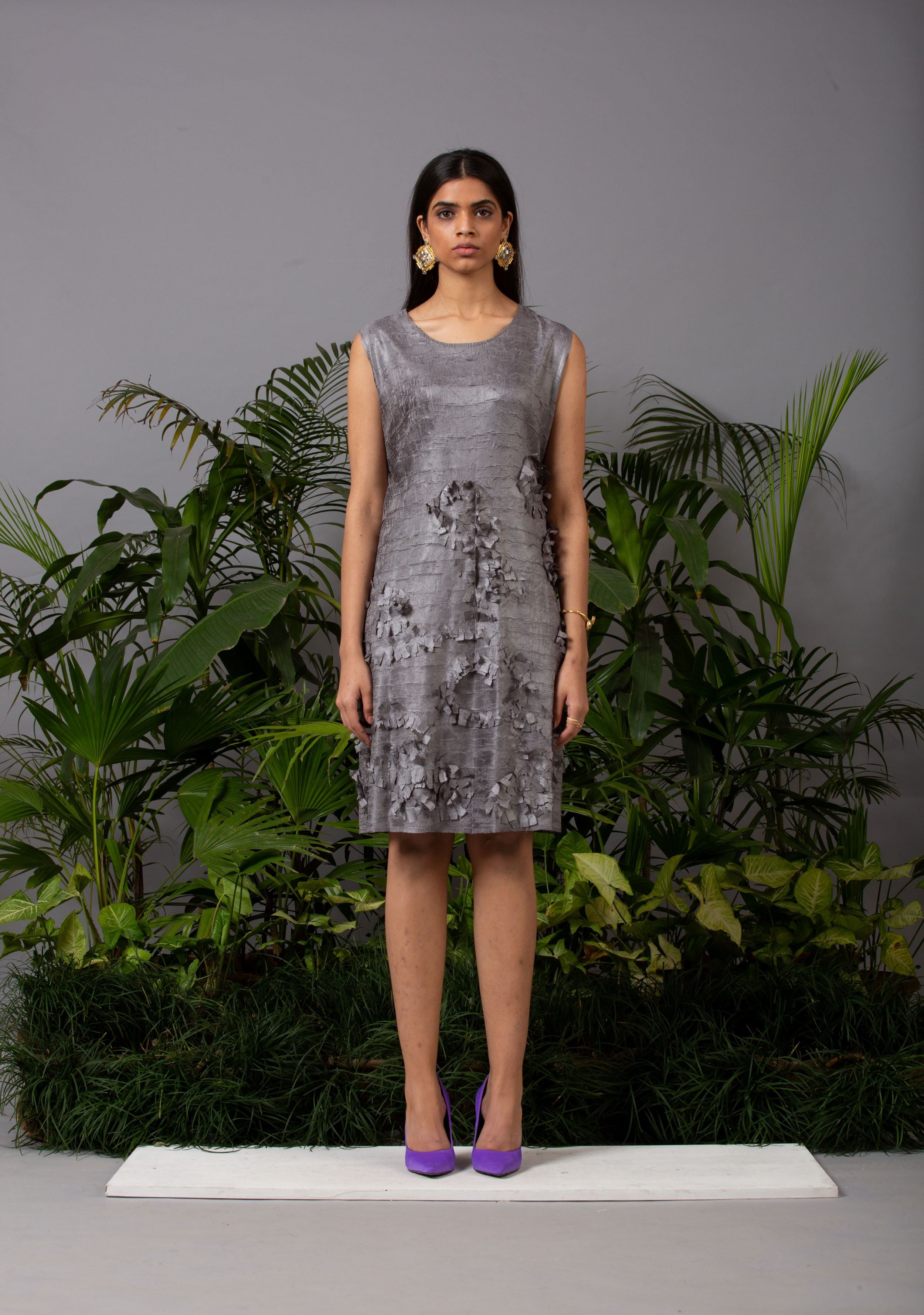 GREY EMBOSSED DRESS