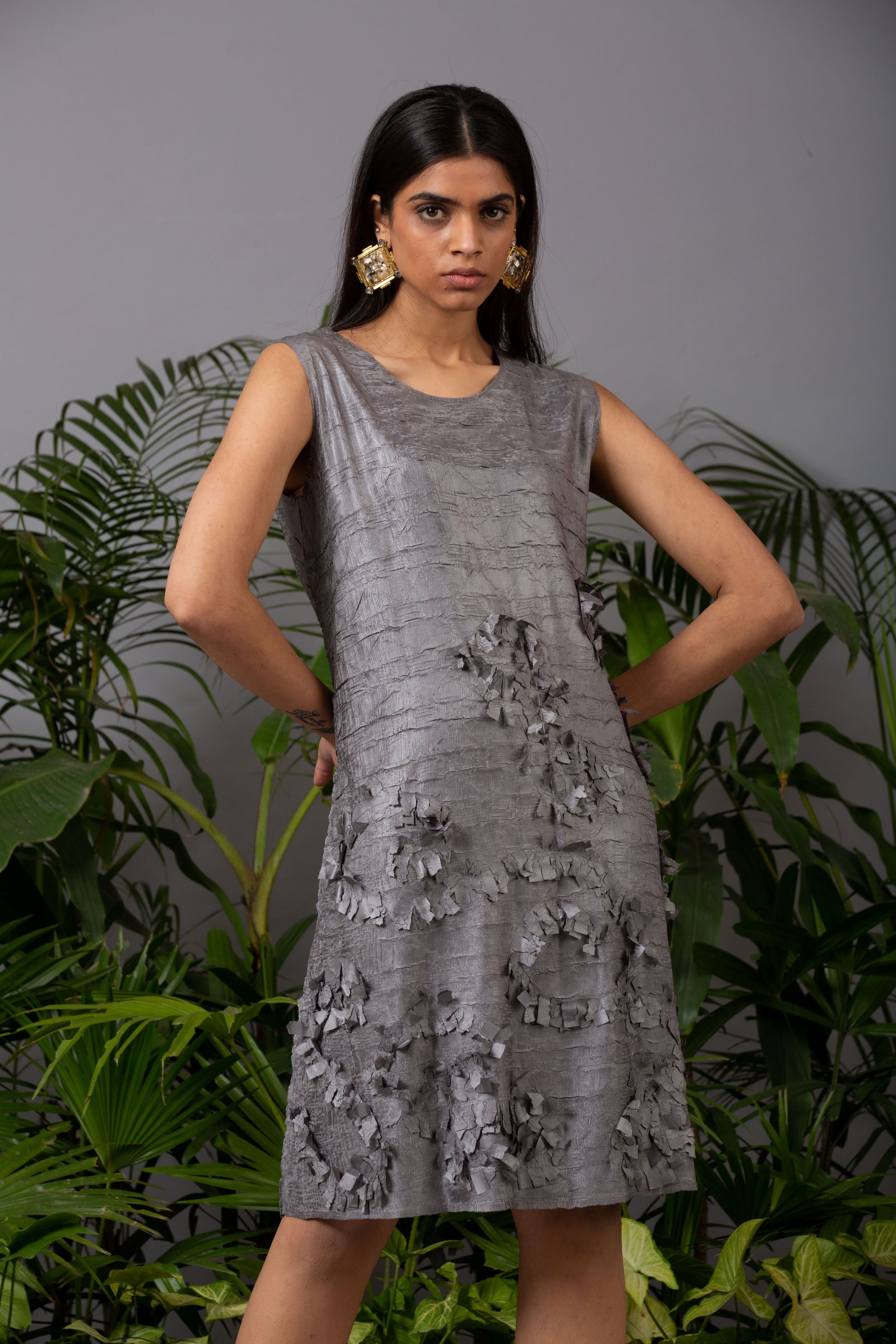 GREY EMBOSSED DRESS