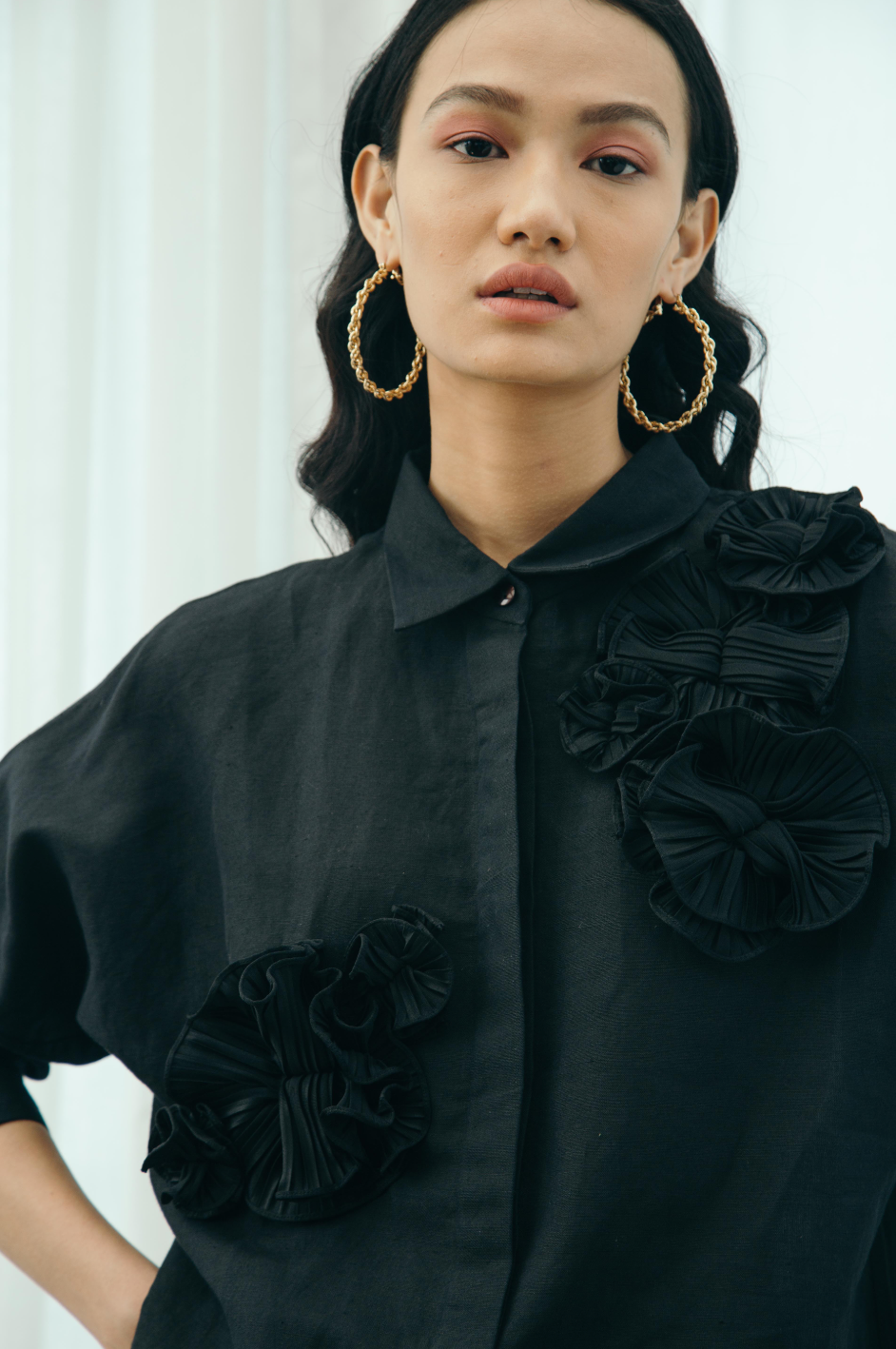 Black flower shirt and short set