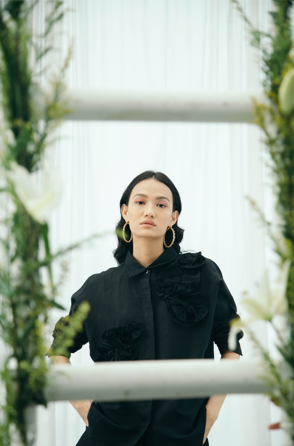 Black flower shirt and short set