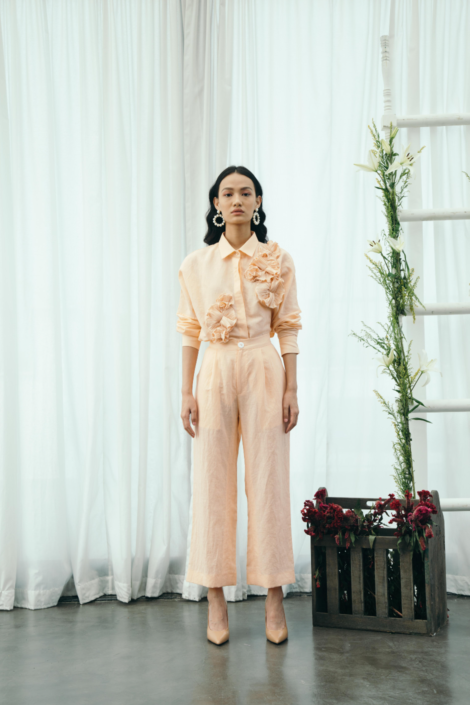 Orange flower shirt & pants set